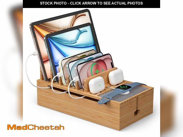 Lot 74-12704684 - Pezin &amp; Hulin Bamboo Charging Stand Rack, Wooden Charge Box for Mobile Phones, Tablets, Smart Wa...