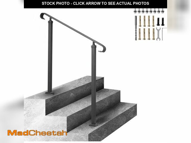 Lot 74-12544461 - VEVOR Handrails for Outdoor Steps, Fit 1-3 Steps Outdoor Stair Railing, Wrought Iron Handrail, Adjus...