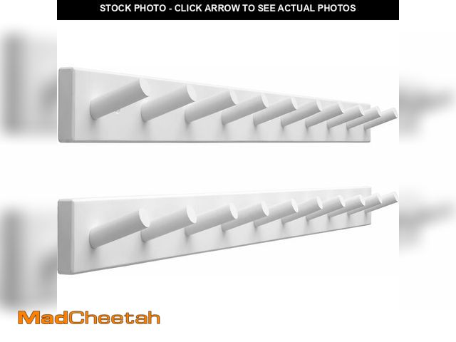 Lot 74-13698360 - SKOLOO Wood Coat Rack Wall Mounted,10 Peg Long Bamboo Hook for Hanging Backpack Coat Towel Hat,16'' ...