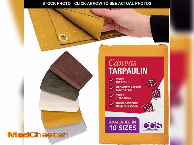 Lot 74-14282092 - CCS Waterproof Canvas Tarp Cover Ã¢â¬â Heavy Duty Duck Cloth, Waxed Canvas Tarpaulin with Rustpro...