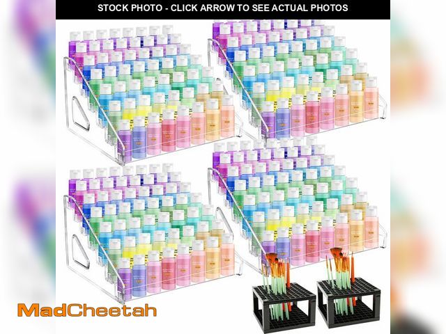 Lot 74-14380982 - GRETJOB 4 Pcs Clear Acrylic Paint Organizer Rack with 2 Brush Holder, 7 Layer Acrylic Paint Tube Org...