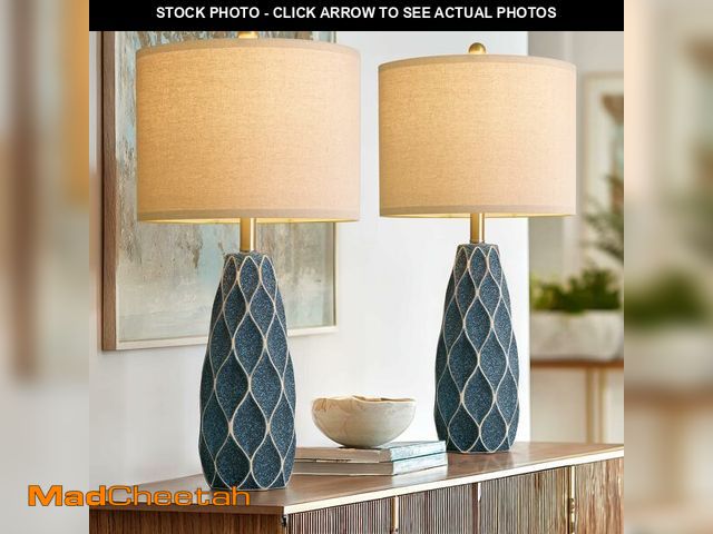Lot 74-14263592 - 27.5" Ceramic Table Lamps for Living Room Bedroom Lamps Set of 2 Modern Boho Bedside Lamps Night Sta...