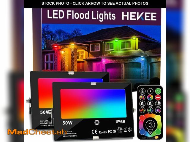 Lot 74-14268037 - HEKEE LED Flood Light Outdoor, 50W RGB Color Changing Floodlight with Remote Control, RGBW 120 Color...