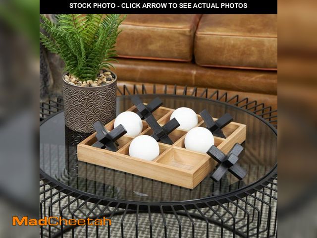 Lot 74-12783898 - Litton Lane Brown Wood Dimensional Tic Tac Toe Game Set with 3D Black and White Game-Pieces - UNUSED