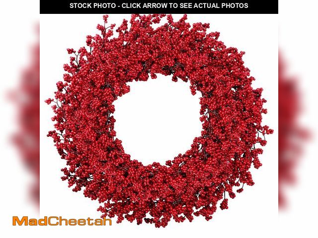 Lot 74-14478179 - Lyrow 22 Inches Christmas Red Berry Wreath for Front Door Large Artificial Wreath Winter Faux Decora...