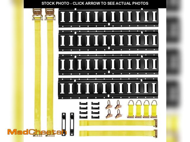 Lot 74-14394395 - VEVOR E-Track Tie-Down Rail Kit 4-Pack 2 ft. E Track Rails, 20-Pieces Includes 2 Ratchet Straps, 4 O...
