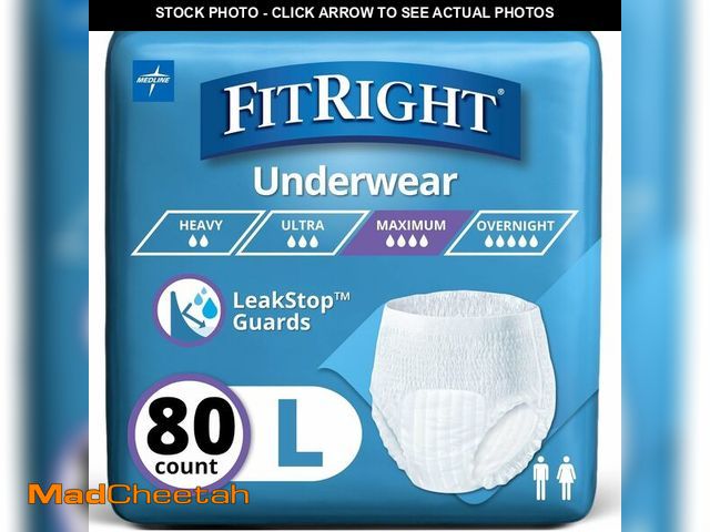Lot 74-13382310 - FitRight Super Adult Incontinence Underwear, Maximum Absorbency, Large, 40"-56", 4 Packs of 20 (80 T...