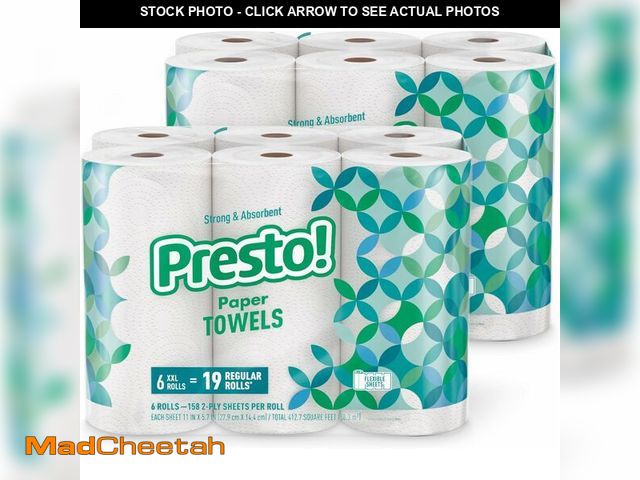 Lot 74-14581709 - Brand - Presto! Ultra-Strong Premium Paper Towels, 158 Sheet Huge Roll - Flex-a-Size, 12 Rolls (2 Pa...