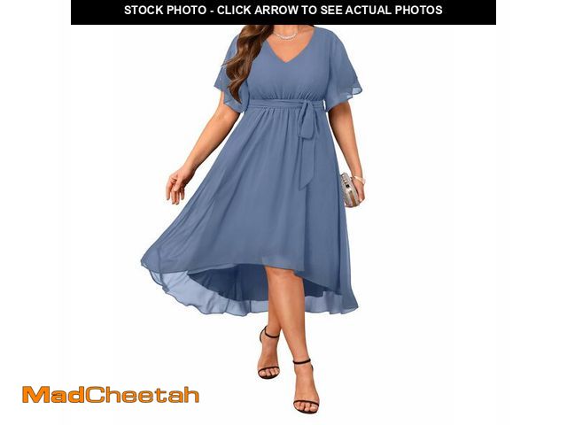 Lot 74-14047132 - Dusty Blue Dress Wedding Guest Dresses Plus Size Formal Mother of The Bride Chiffon Short Sleeve Hig...