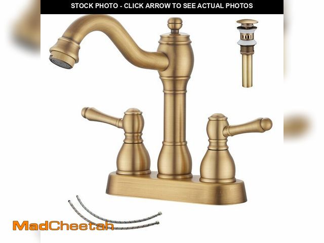 Lot 74-12972498 - GGStudy Antique Brass Bathroom Faucet 2 Handles 4 Inches Centerset RV Bathroom Vanity Faucet with Dr...