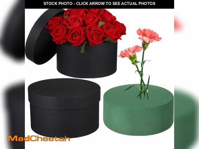 Lot 74-14300360 - Nuenen Round Gift Box with Lid &amp; Floral Foam Set, Black, 2 pcs, Gift Boxes for Flowers for Mothe...