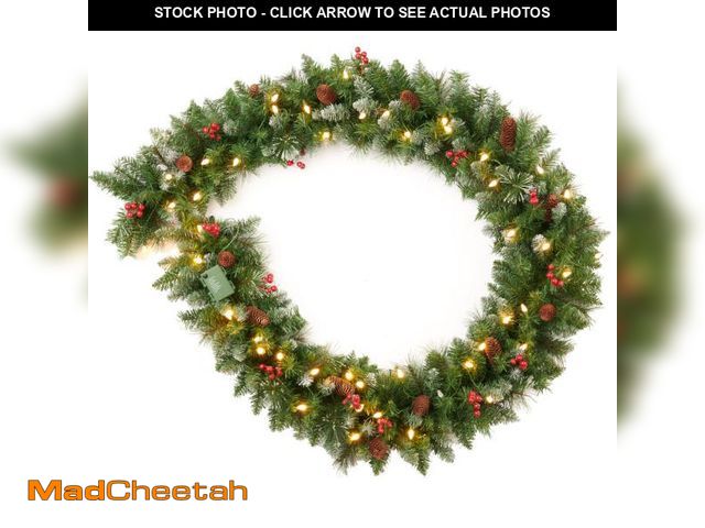 Lot 74-12153723 - Amaoasis 9 Feet Pre-Lit Christmas Garland, Mixed Pine Decorated with Frosted Berries, Pinecones, 50 ...