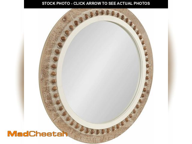 Lot 74-13087660 - Kate and Laurel Maddigan Rustic Beaded Round Mirror, 28 Inch Diameter, Rustic Brown and White, Decor...