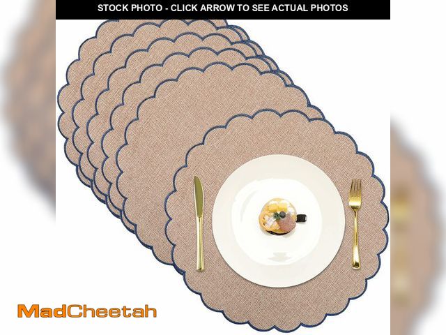 Lot 74-14267426 - Gandeer Set of 6 Round Placemats 15 Inch Cotton Scalloped Embroidery Placemat Washable Double Layere...