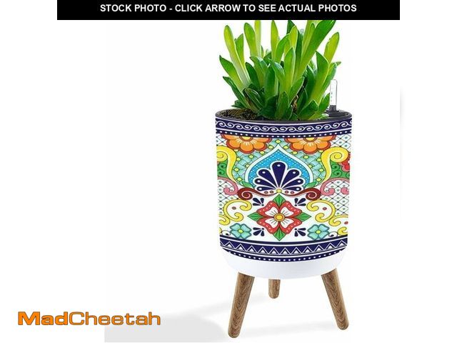 Lot 74-13710717 - UHMLTCRBOD Mexican Talavera Boho Planter with Stand, Standing 8.7' Flower Pot, Self-Watering Indoor ...