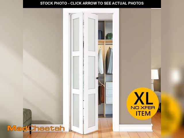 Lot 74-13071583 - SMARTSTANDARD Bifold Door, for 28"x 80" Opening,Tempered Frosted Glass Closet Folding Barn Door with...