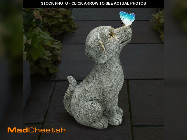 Lot 74-13550191 - WENYLE Solar Garden Outdoor Statues Dog with Butterfly Lights, Lawn Decor Puppy Figurine for Patio B...