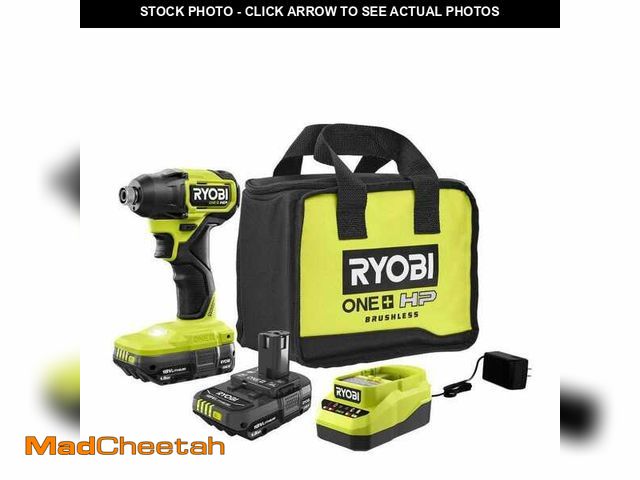 Lot 74-14223462 - RYOBI ONE+ HP 18V Brushless Cordless Compact 1/4 in. Hex Impact Driver Kit with (2) Compact Batterie...