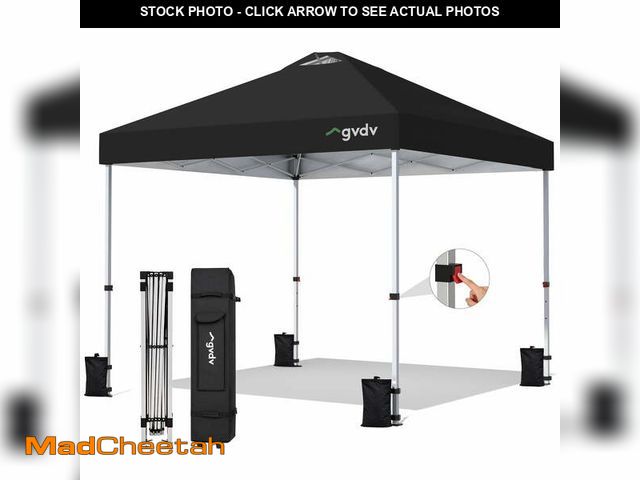 Lot 74-14308285 - GVDV 10 x 10 ft Pop-up Canopy Tent Straight Legs Instant Canopy with Wheeled Bag, 4 Stakes, 4 Ropes,...