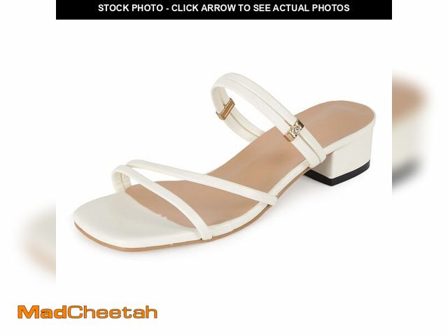 Lot 74-14304001 - Women's Strappy Sandals Low Block Heel - Square Toe Off-White Minimalist Summer Sandals with Slingba...