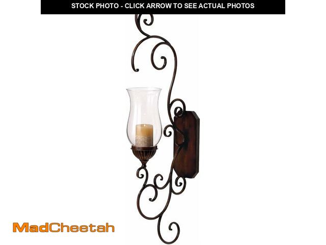 Lot 74-13331342 - Deco 79 Metal Scroll Handmade Pillar Wall Sconce, 9" x 7" x 31", Black - UNUSED