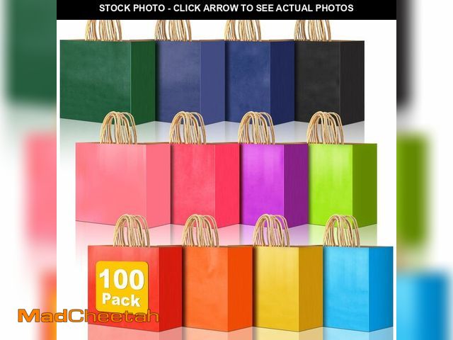 Lot 74-13956605 - 100 PCS Large Gift Bags with Handles, 12.61"x4.33"x9.65" Party Favor Bags, 12 Colored Goodie Bags fo...