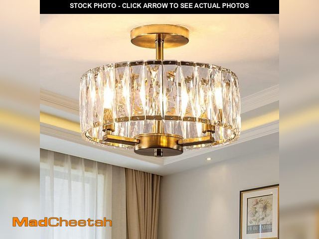 Lot 74-12043841 - Gopmmy Gold Crystal Semi Flush Mount Chandeliers, 12.5" K9 Crystal Chandeliers 3-Light Ceiling Metal...
