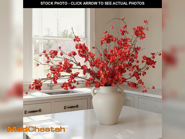 Lot 74-13543015 - florisso 6 PCS Artificial Cherry Blossom Branches Spring Indoor Decoration, Faux Red Flowers 34.45" ...