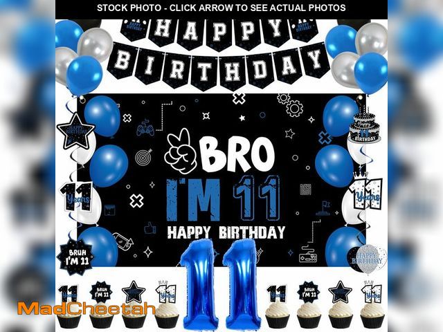 Lot 74-12707154 - Vlipoeasn 11th Birthday Decorations Set for Boys Girls, 37PCS Black Blue 11 Year Old Birthday Backdr...