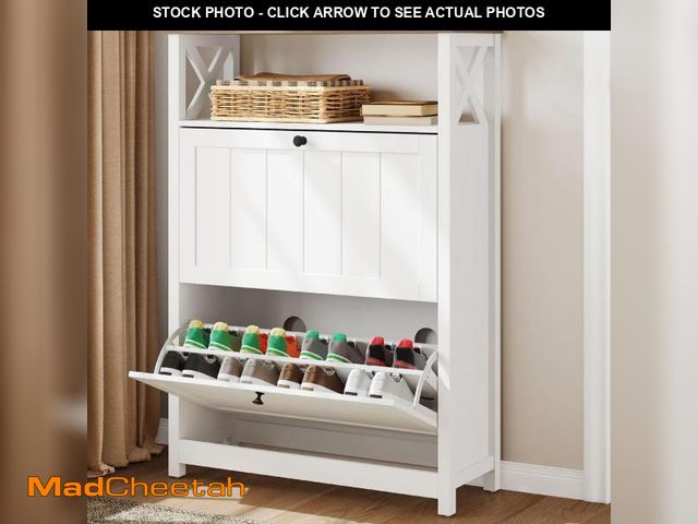 Lot 74-12540094 - YITAHOME Shoe Cabinet with 2 Flip Drawers, Entryway Shoe Storage Cabinet with Open Shelves, Free Sta...