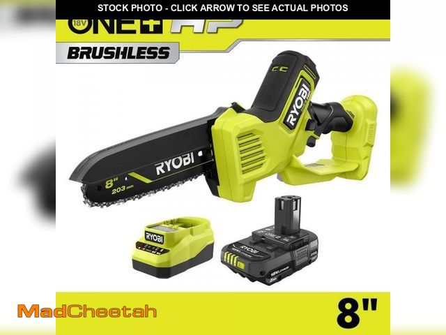 Lot 74-12365494 - (MISSING BATTERY) RYOBI ONE+ HP 18V Brushless 8 in. Battery Compact Pruning Mini Chainsaw with 2.0 A...