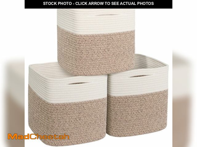Lot 74-12707394 - WILLITAT 13x13x13 inch Cube Storage Bin, 3-Pack Woven Cotton Rope Baskets for Organizing, 13 inch Sq...