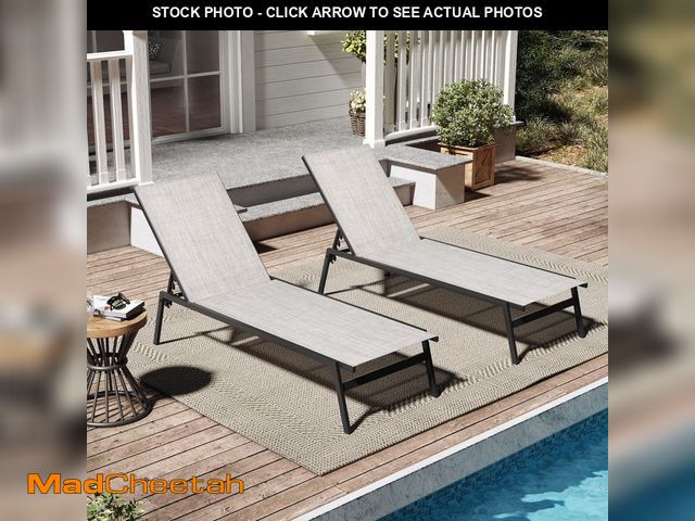 Lot 74-14327101 - Pellebant Stackable 2-Piece Outdoor Chaise Lounge Adjustable Metal Pool Lounge Chairs in Beige - UNU...