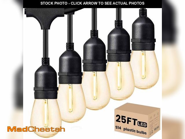 Lot 74-12706204 - Svater Outdoor Led String Lights 25 FT, Patio Lights for Outside with 9pcs S14 Shatterproof Bulbs, 1...