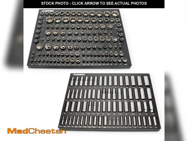 Lot 74-12280897 - Husky 1/4 in., 3/8 in., and 1/2 in. Drive Socket Set in EVA Foam Tray (200-Piece) - UNUSED