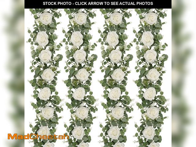 Lot 74-12305679 - Dolicer 4Pcs 26Ft Artificial Eucalyptus Garlands with Flowers - 8 Roses, Faux Floral Greenery Garlan...