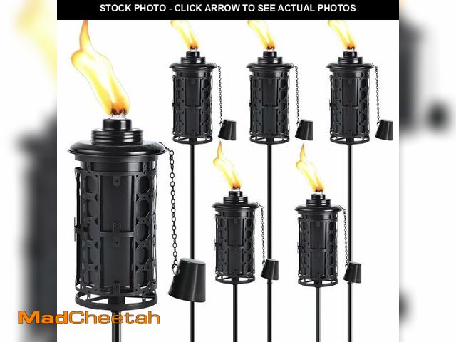 Lot 74-14147190 - FAN-Torches 6-Pack Upgraded Home Garden Torch, Black Outdoor Metal Torch Garden DÃÂ©cor, 59-Inch Ci...