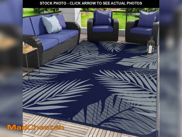 Lot 74-12765365 - DEORAB 6'x9' Outdoor Rugs Patio Waterproof Outside Mat Reversible Plastic Camping Carpet,Blue &amp; ...