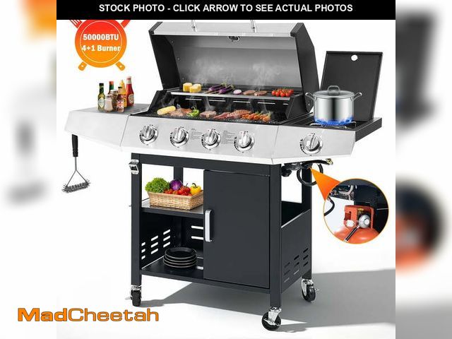 Lot 74-12647921 - Segmart 4 Burner BBQ Propane Gas Grill with Side Burner, Stainless Steel 50,000 BTU Patio Barbecue G...