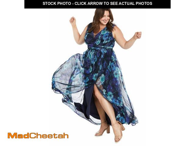 Lot 74-14480090 - R&amp;M Richards Women's Elegant Floral Maxi Dress | V-Neck Crinkle Pleat Gown W/Side Slit &amp; Cin...