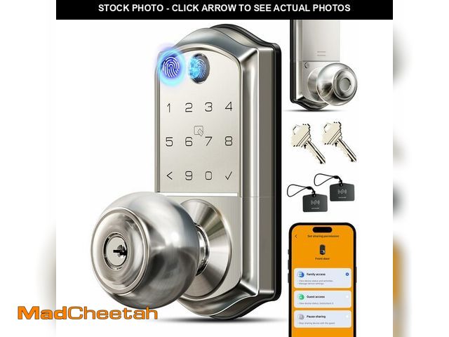 Lot 74-13549884 - Veise VE018 Smart Knob Handle Lock - Fingerprint, App Control, Keyless Entry for Front Door and Bedr...