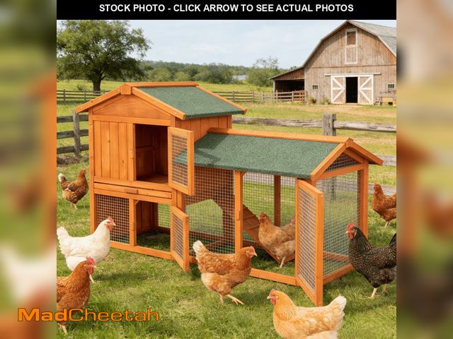 Lot 74-14369703 - Zimtown 61" L Wooden Chicken Coop Hen House Rabbit Hutch Poultry Cagem, Brown - USED