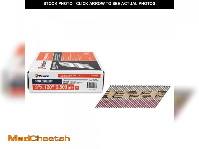 Lot 74-12519172 - Paslode 3 in. x 0.120-Gauge 30-Degree Brite Smooth Shank Paper Tape Framing Nails (2500 per Box) - U...