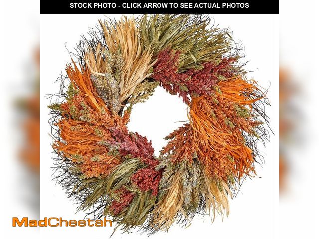 Lot 74-12366220 - Nearly Natural 26in. Fall Sorghum Harvest Autumn Artificial Wreath - UNUSED
