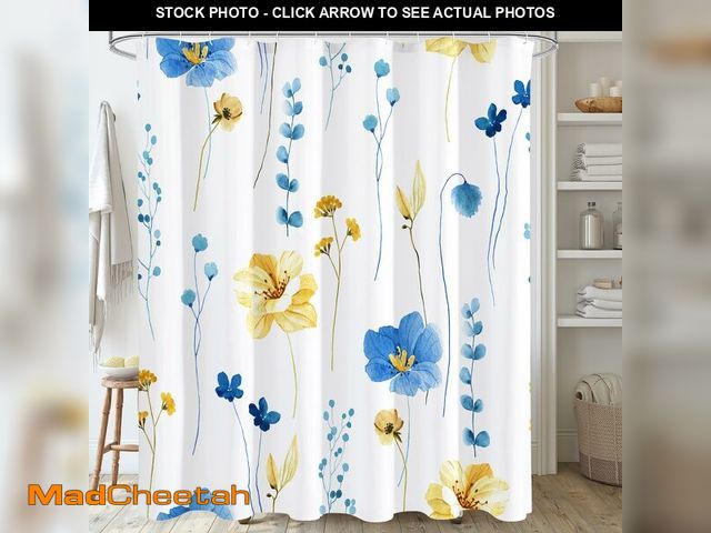Lot 74-13569507 - Gibelle Watercolor Floral Shower Curtain, Blue Yellow Flower Shower Curtain for Bathroom, Modern Min...