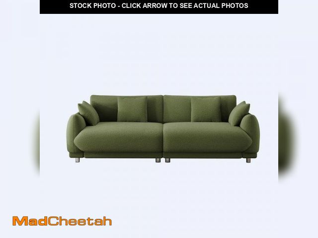 Lot 74-12251812 - Z-joyee 86.6 in. Wide Round Arm Teddy Creative Fabric Rectangle Modern Upholstered Sofa in Green - U...