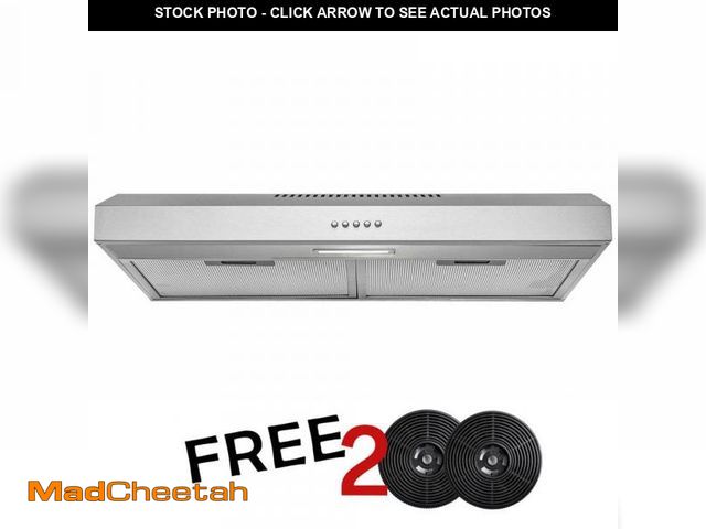 Lot 74-12280275 - AKDY 30 in. 58 CFM Convertible Under Cabinet Range Hood in Brushed Stainless Steel with 2 Carbon Fil...
