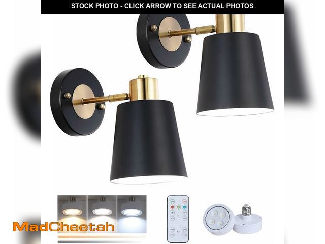 Lot 74-12454637 - HOTRAN Battery Operated Wall Sconce Set of Two, Black and Gold Modern with Remote Control Dimmable W...