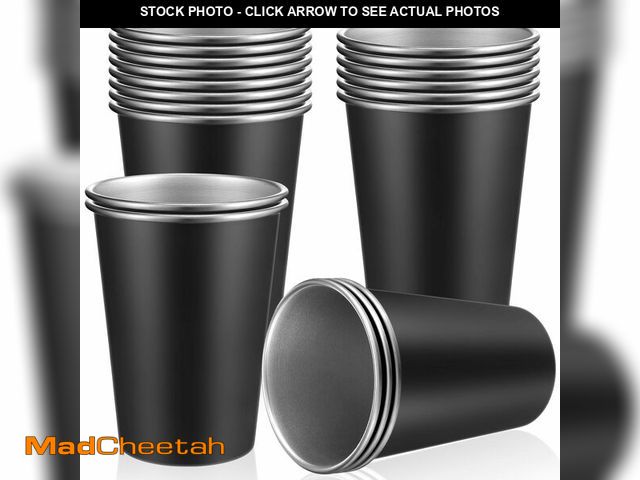 Lot 74-12605427 - Mimorou 20 Pack 12 oz Stainless Steel Pint Cups Black Metal Cups Unbreakable Drinking Water Tumblers...