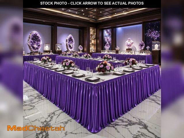 Lot 74-14376801 - 14ft Length Purple Satin Table Skirt for Rectangle Tables, Wrinkle Resistant Pleated Ruffle Table Cl...